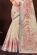 Maroon Cotton Blend Woven Work Traditional Saree