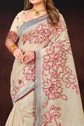 Maroon Cotton Blend Woven Work Traditional Saree