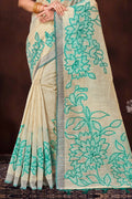 Aqua Green Cotton Blend Woven Work Traditional Saree