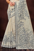 Grey Cotton Blend Woven Work Traditional Saree