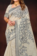 Grey Cotton Blend Woven Work Traditional Saree