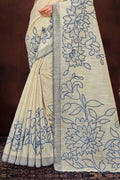 Navy Blue Cotton Blend Woven Work Traditional Saree