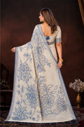 Navy Blue Cotton Blend Woven Work Traditional Saree