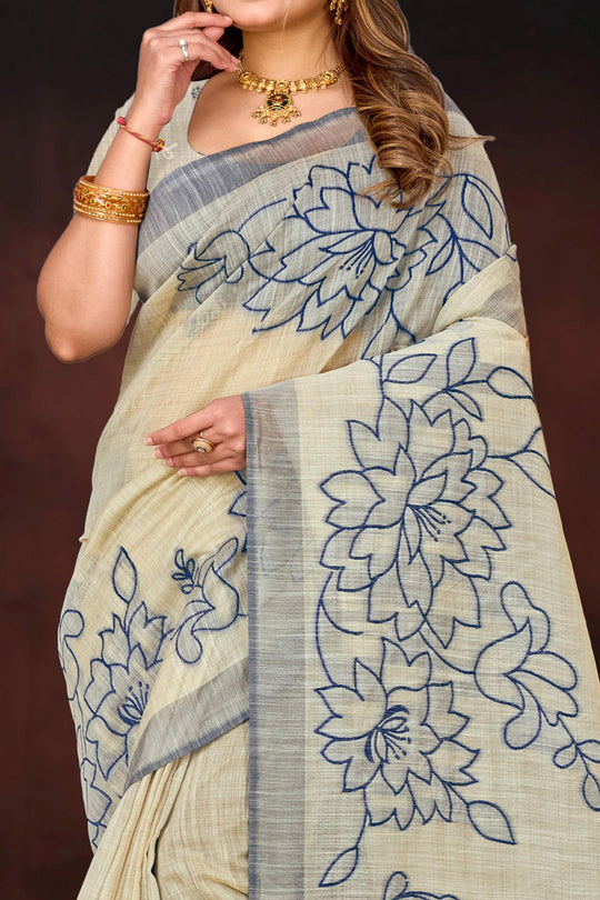 Navy Blue Cotton Blend Woven Work Traditional Saree