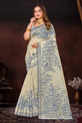 Navy Blue Cotton Blend Woven Work Traditional Saree