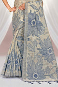 Navy Blue Cotton Blend Woven Work Traditional Saree
