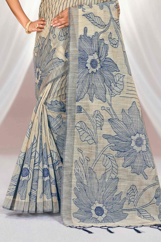 Navy Blue Cotton Blend Woven Work Traditional Saree