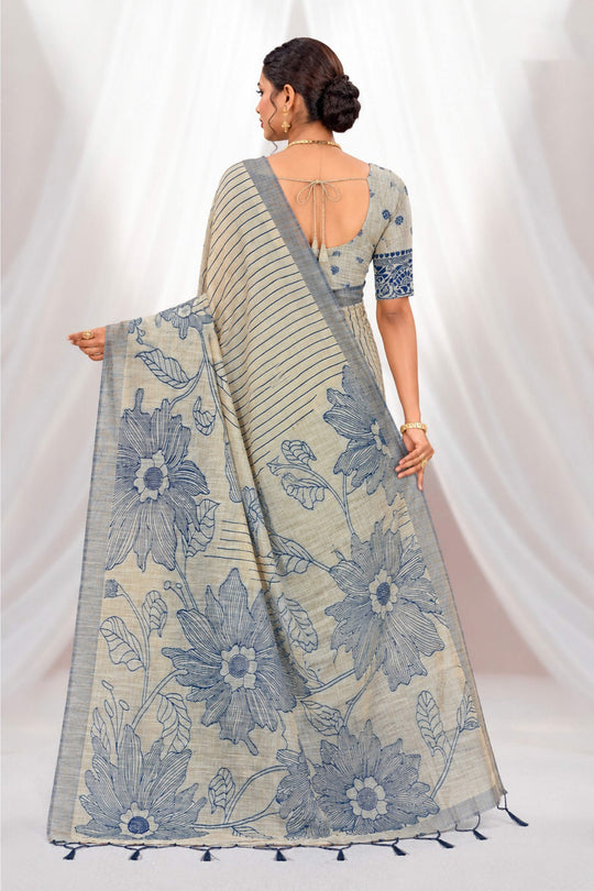 Navy Blue Cotton Blend Woven Work Traditional Saree