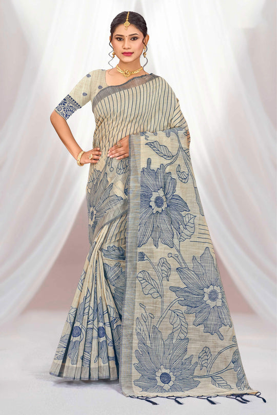 Navy Blue Cotton Blend Woven Work Traditional Saree