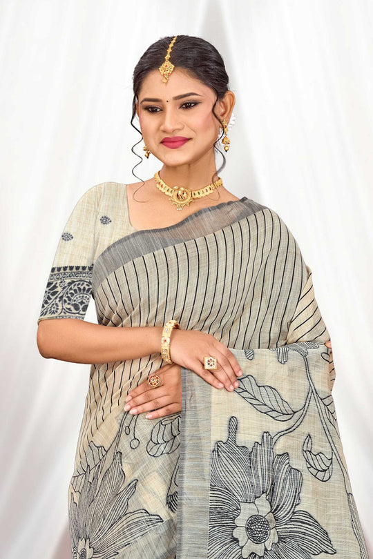 Grey Cotton Blend Woven Work Traditional Saree