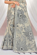 Grey Cotton Blend Woven Work Traditional Saree