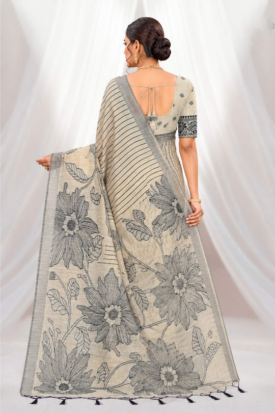 Grey Cotton Blend Woven Work Traditional Saree
