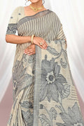 Grey Cotton Blend Woven Work Traditional Saree