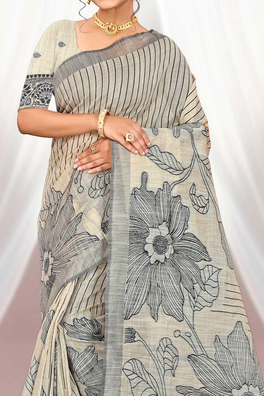 Grey Cotton Blend Woven Work Traditional Saree