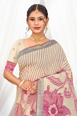 Pink Cotton Blend Woven Work Traditional Saree