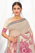 Pink Cotton Blend Woven Work Traditional Saree