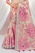 Pink Cotton Blend Woven Work Traditional Saree