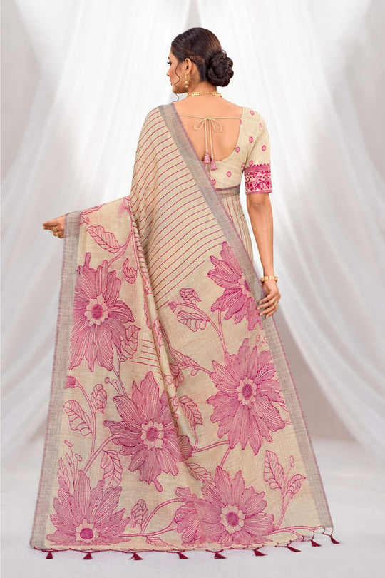 Pink Cotton Blend Woven Work Traditional Saree