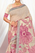 Pink Cotton Blend Woven Work Traditional Saree