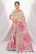 Pink Cotton Blend Woven Work Traditional Saree