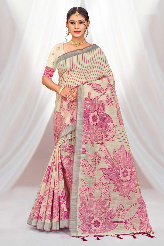 Pink Cotton Blend Woven Work Traditional Saree