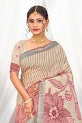 Maroon Cotton Blend Woven Work Traditional Saree