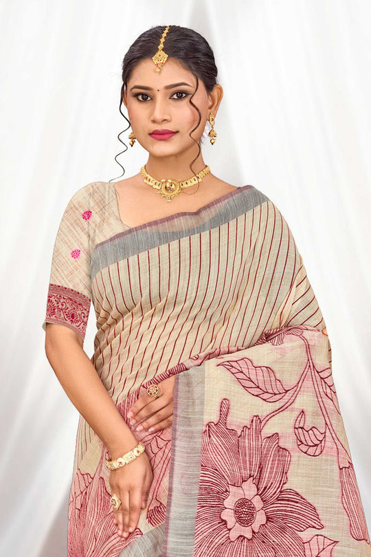 Maroon Cotton Blend Woven Work Traditional Saree
