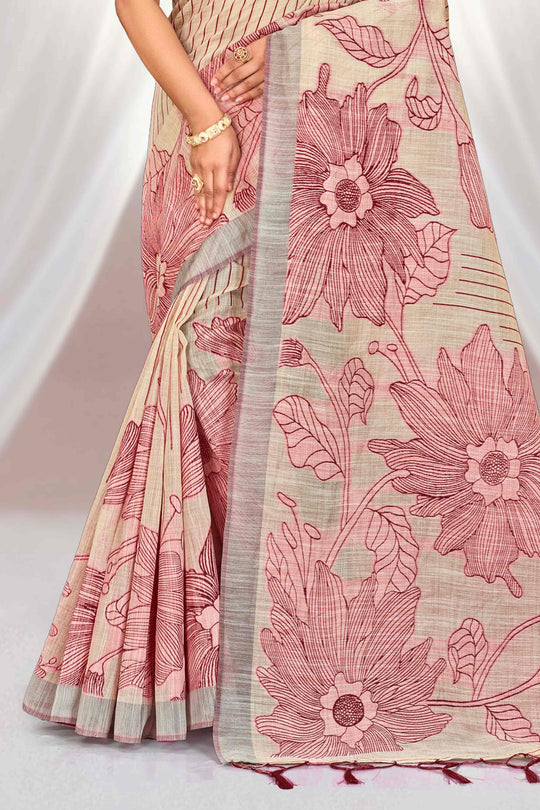 Maroon Cotton Blend Woven Work Traditional Saree