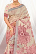 Maroon Cotton Blend Woven Work Traditional Saree