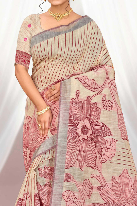 Maroon Cotton Blend Woven Work Traditional Saree