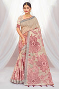 Maroon Cotton Blend Woven Work Traditional Saree