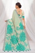 Aqua Green Cotton Blend Woven Work Traditional Saree