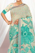 Aqua Green Cotton Blend Woven Work Traditional Saree