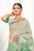 Green Cotton Blend Woven Work Traditional Saree
