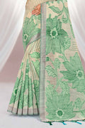 Green Cotton Blend Woven Work Traditional Saree