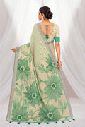 Green Cotton Blend Woven Work Traditional Saree