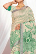 Green Cotton Blend Woven Work Traditional Saree