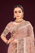Dusty Rose Cotton Blend Woven Work Traditional Saree