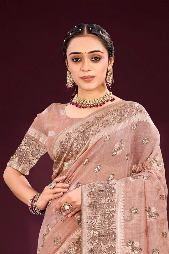 Dusty Rose Cotton Blend Woven Work Traditional Saree