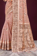 Dusty Rose Cotton Blend Woven Work Traditional Saree
