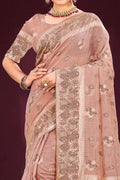 Dusty Rose Cotton Blend Woven Work Traditional Saree