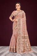 Dusty Rose Cotton Blend Woven Work Traditional Saree