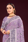 Lavender Cotton Blend Woven Work Traditional Saree
