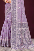 Lavender Cotton Blend Woven Work Traditional Saree