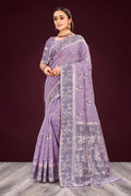 Lavender Cotton Blend Woven Work Traditional Saree