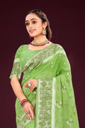 Leaf Green Cotton Blend Woven Work Traditional Saree