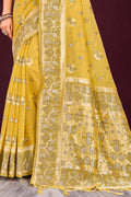Mustard Yellow Cotton Blend Woven Work Traditional Saree