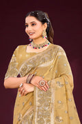 Antique Gold Cotton Blend Woven Work Traditional Saree