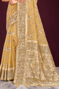 Antique Gold Cotton Blend Woven Work Traditional Saree