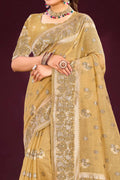 Antique Gold Cotton Blend Woven Work Traditional Saree
